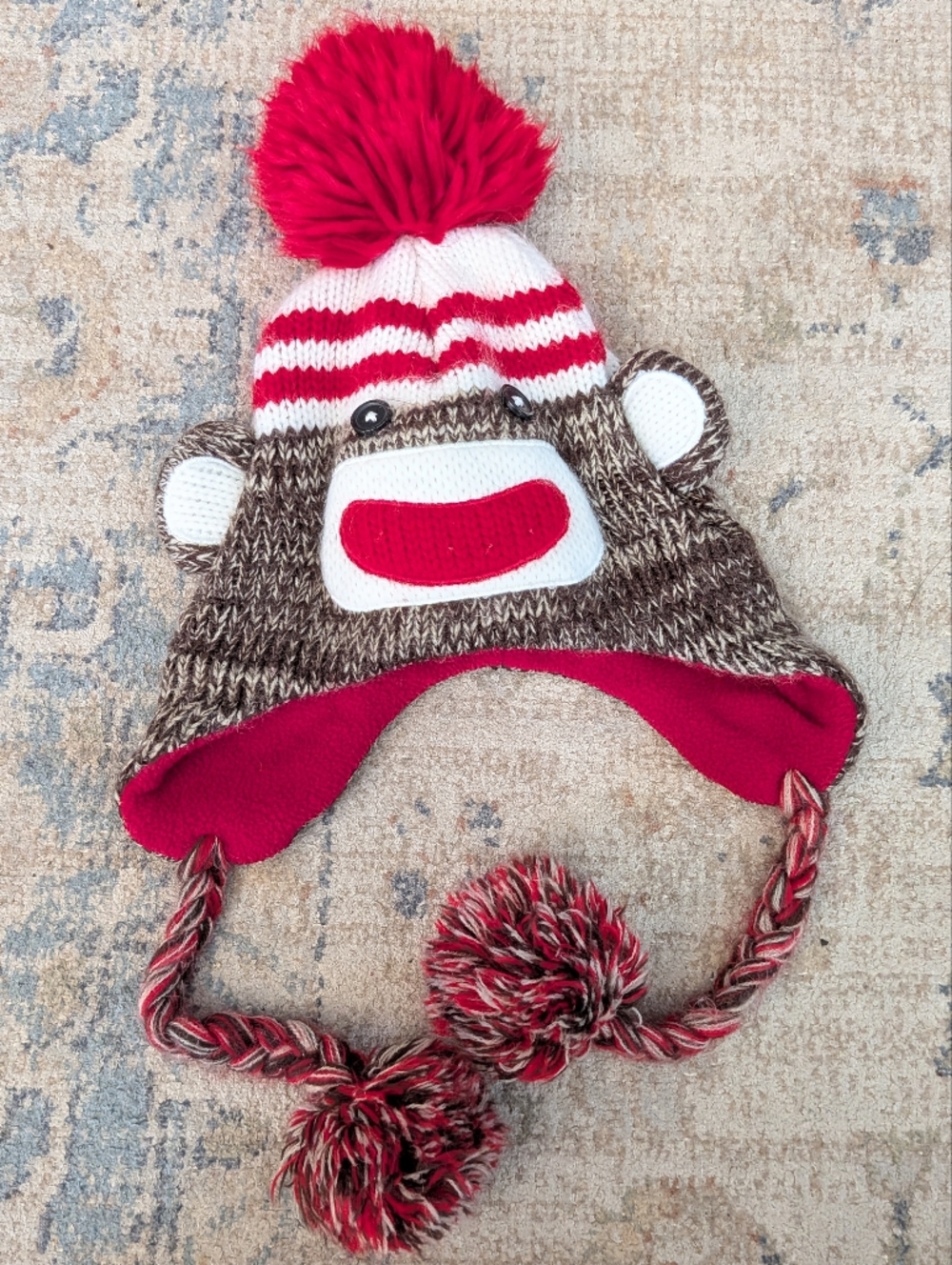 Baby Sock Monkey Earflap Hat with Tassels